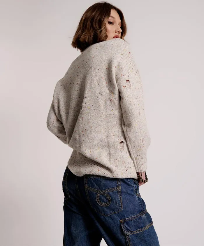 One Teaspoon Knitwear Women Distressed Fisherman Knit Sweater White