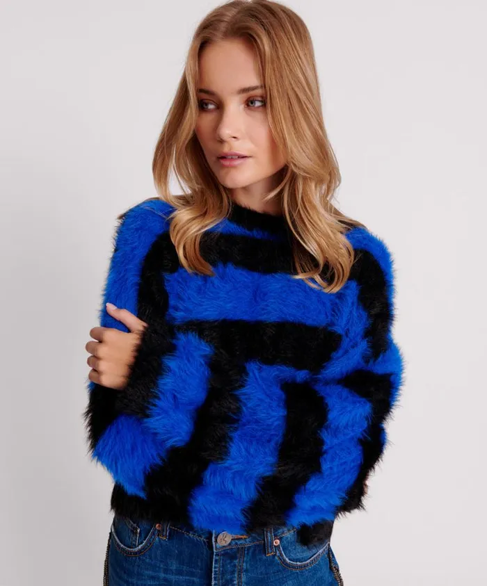 One Teaspoon Knitwear Women Kruger Stripe Fluffy Crop Knit Sweater