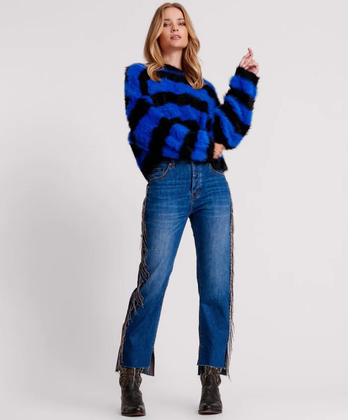 One Teaspoon Knitwear Women Kruger Stripe Fluffy Crop Knit Sweater