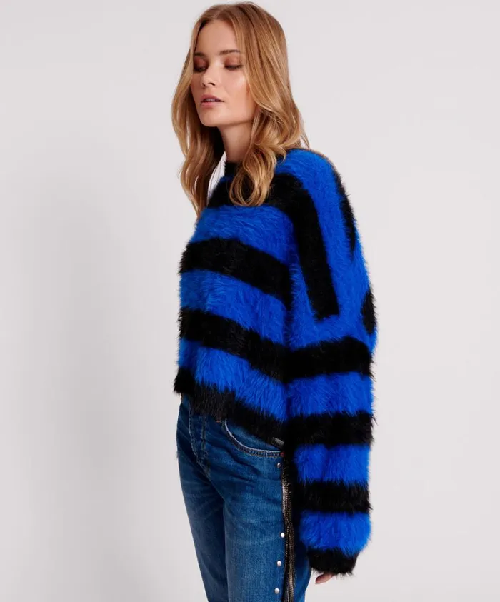 One Teaspoon Knitwear Women Kruger Stripe Fluffy Crop Knit Sweater