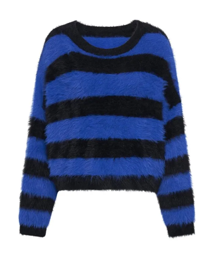 One Teaspoon Knitwear Women Kruger Stripe Fluffy Crop Knit Sweater