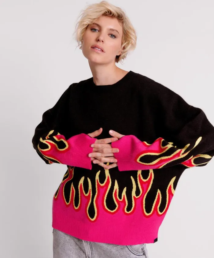 One Teaspoon Knitwear Women On Fire Intarsia Sweater Fire Sweater USA