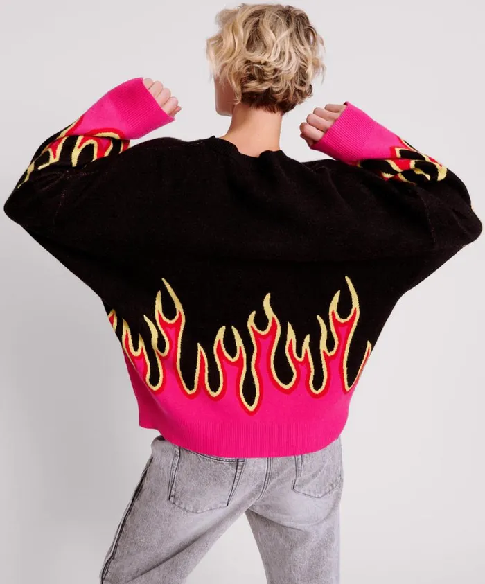 One Teaspoon Knitwear Women On Fire Intarsia Sweater Fire Sweater USA