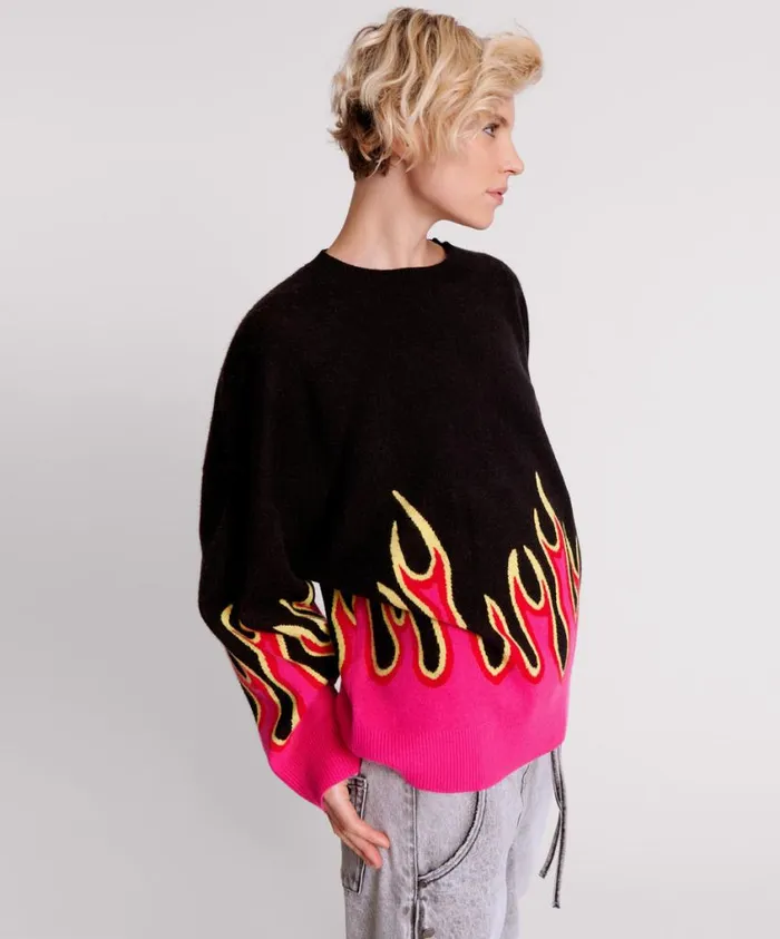 One Teaspoon Knitwear Women On Fire Intarsia Sweater Fire Sweater USA