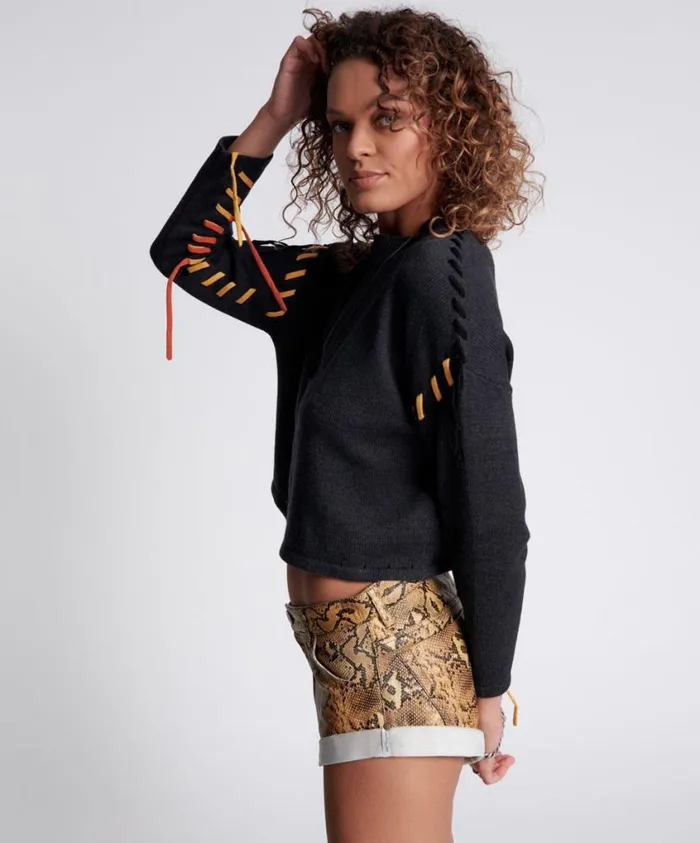One Teaspoon Knitwear Women Stitched Up Crop Knit Sweater
