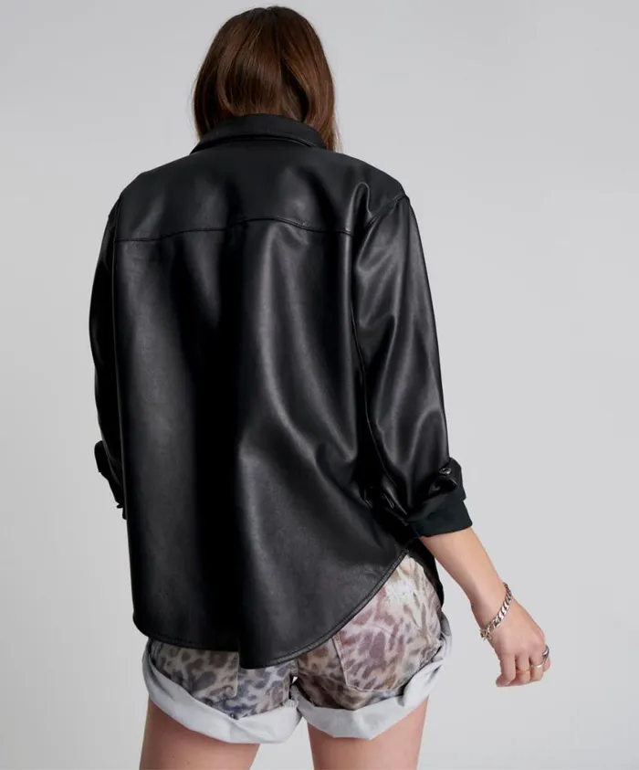 One Teaspoon Leather Jackets Women Aria Leather Oversized Shacket Black