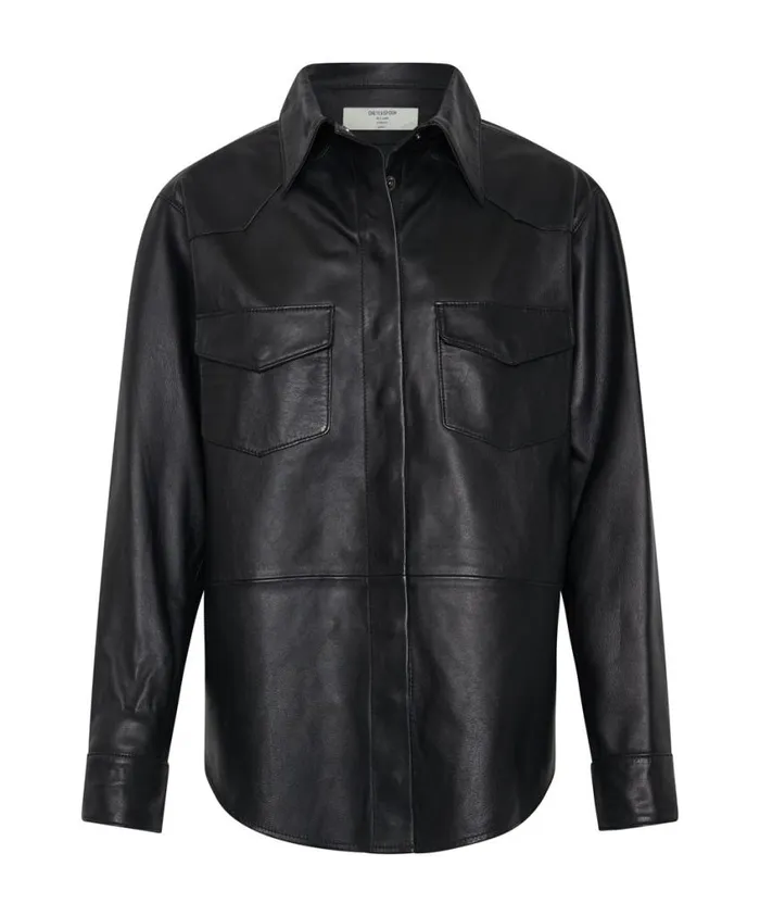 One Teaspoon Leather Jackets Women Aria Leather Oversized Shacket Black