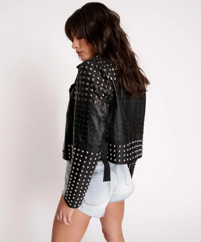 One Teaspoon Leather Jackets Women Black Diamond Studded Leather Jacket