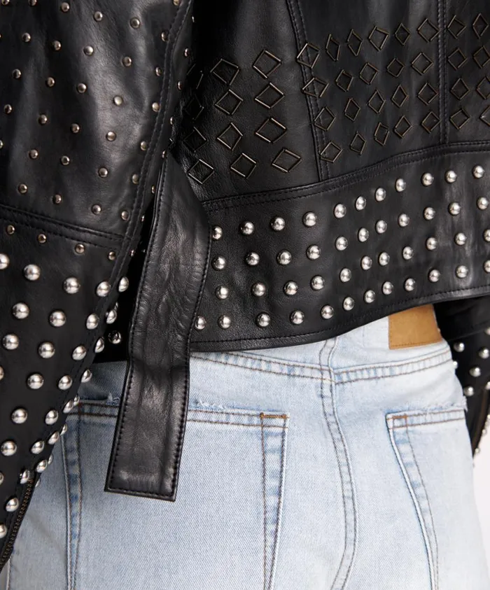 One Teaspoon Leather Jackets Women Black Diamond Studded Leather Jacket