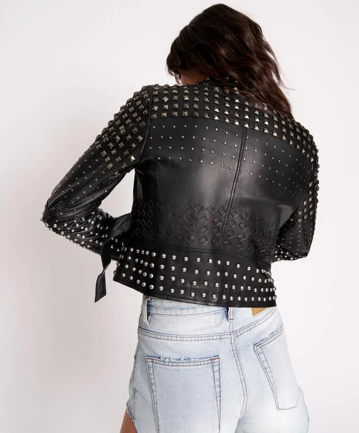 One Teaspoon Leather Jackets Women Black Diamond Studded Leather Jacket