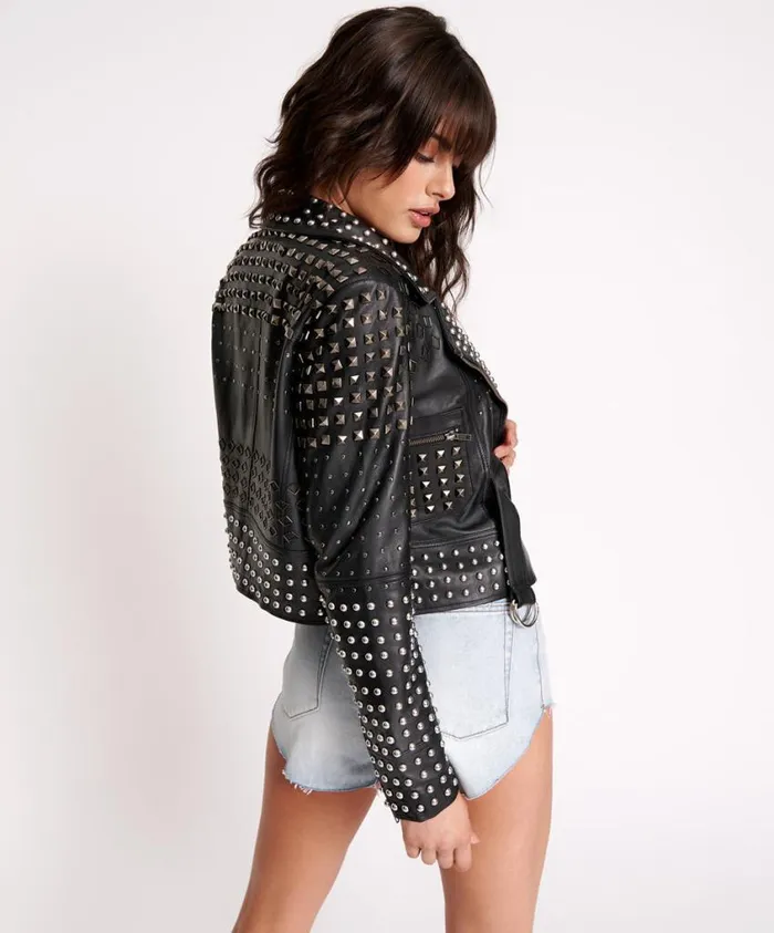 One Teaspoon Leather Jackets Women Black Diamond Studded Leather Jacket