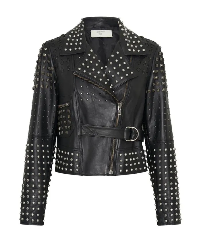 One Teaspoon Leather Jackets Women Black Diamond Studded Leather Jacket