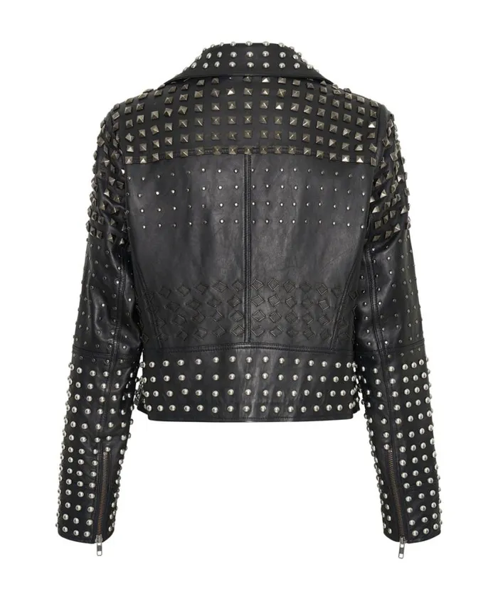 One Teaspoon Leather Jackets Women Black Diamond Studded Leather Jacket