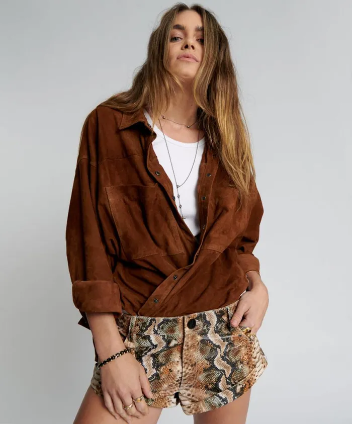 One Teaspoon Leather Women Pale Snake Leather Bandit Shorts