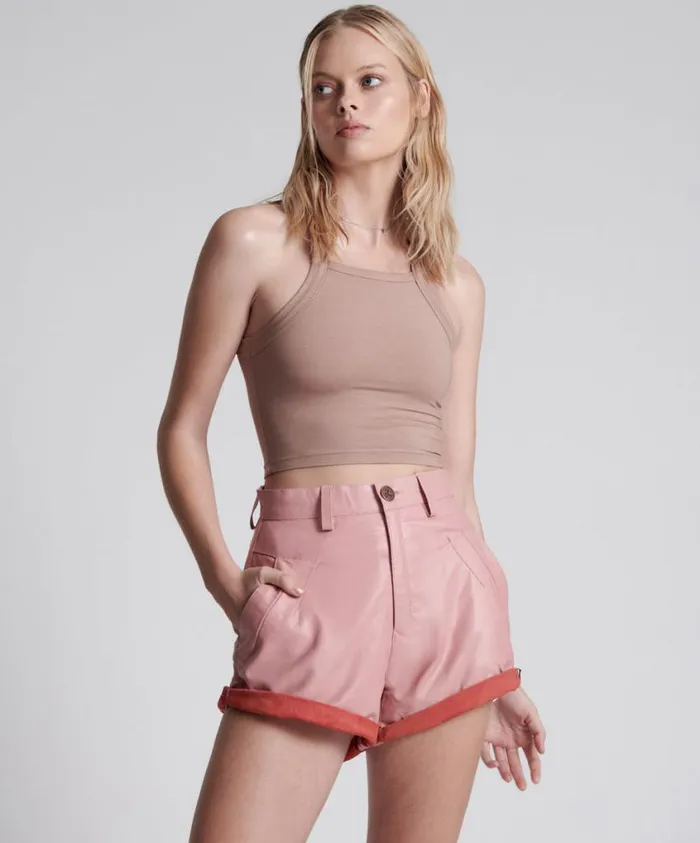 One Teaspoon Leather Women Pink Leather Streetwalker Shorts
