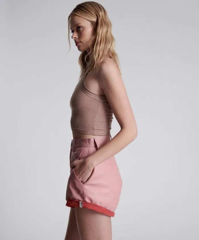 One Teaspoon Leather Women Pink Leather Streetwalker Shorts
