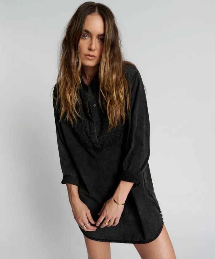One Teaspoon Mini Dresses Women Blackout Tuxedo Shirt Dress