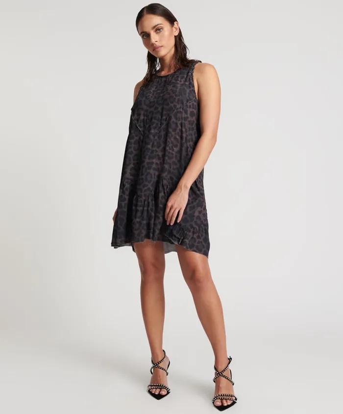 One Teaspoon Mini Dresses Women Dark Leopard Tiered Dress