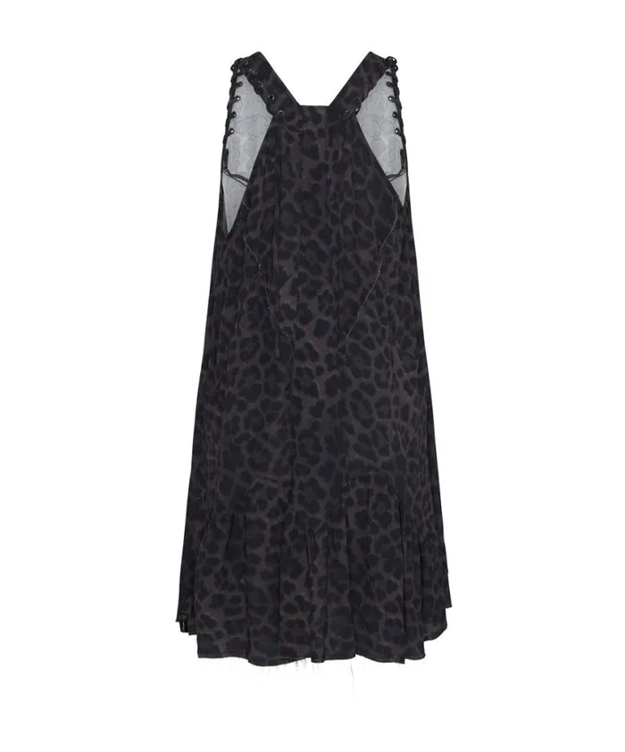 One Teaspoon Mini Dresses Women Dark Leopard Tiered Dress