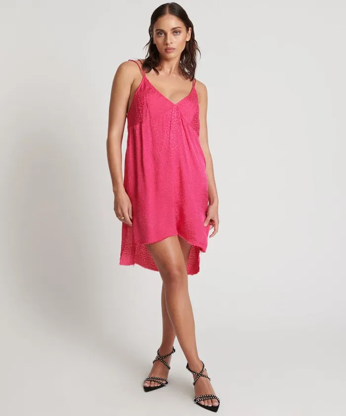 One Teaspoon Mini Dresses Women Shocking Pink Jacquard Slip Dress
