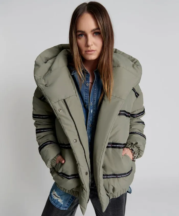 One Teaspoon Puffa Jackets Women Addicted Khaki Puffa Jacket