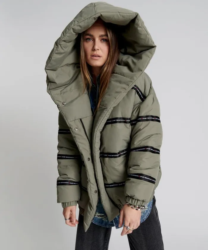 One Teaspoon Puffa Jackets Women Addicted Khaki Puffa Jacket