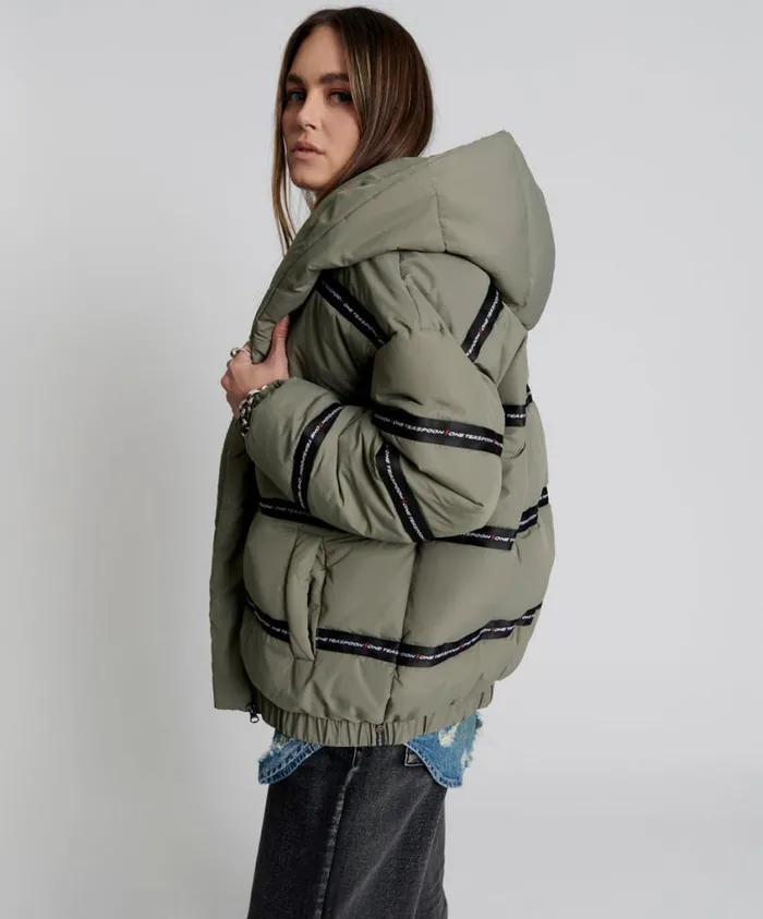 One Teaspoon Puffa Jackets Women Addicted Khaki Puffa Jacket