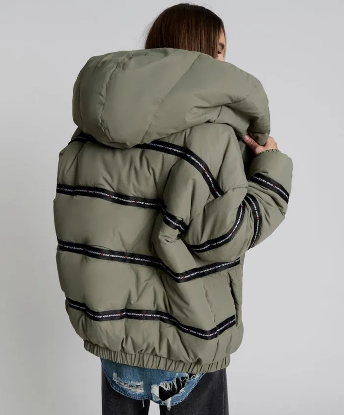 One Teaspoon Puffa Jackets Women Addicted Khaki Puffa Jacket