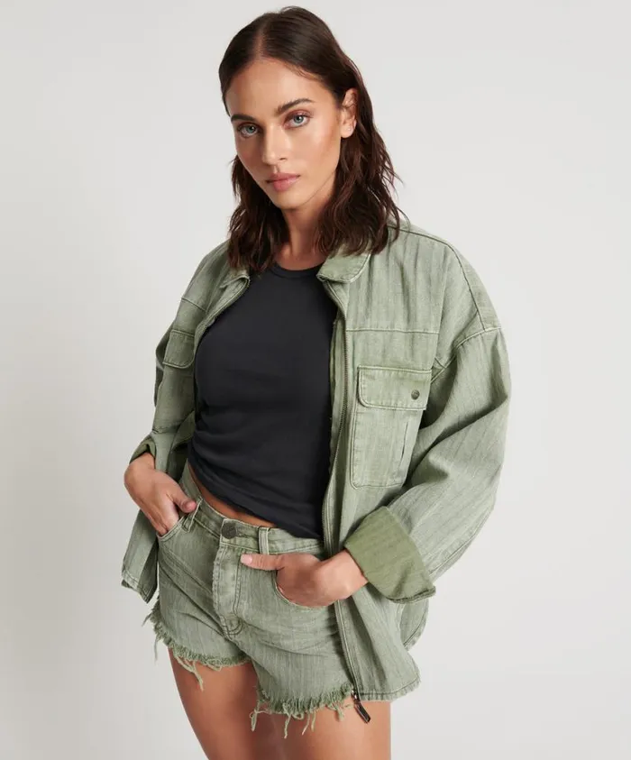 One Teaspoon Shirts Women Khaki Logo Jacquard Daria Shacket