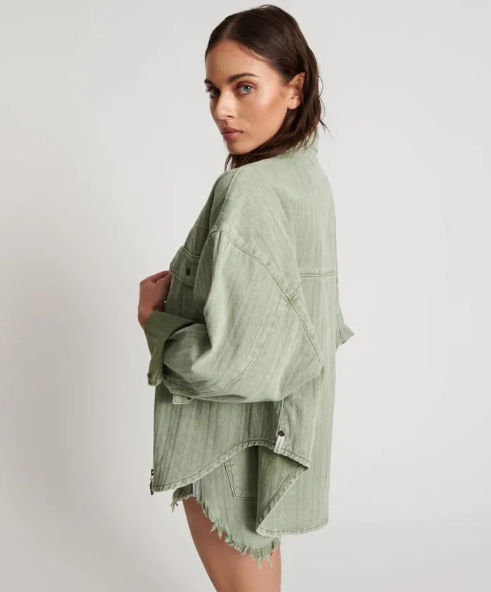 One Teaspoon Shirts Women Khaki Logo Jacquard Daria Shacket