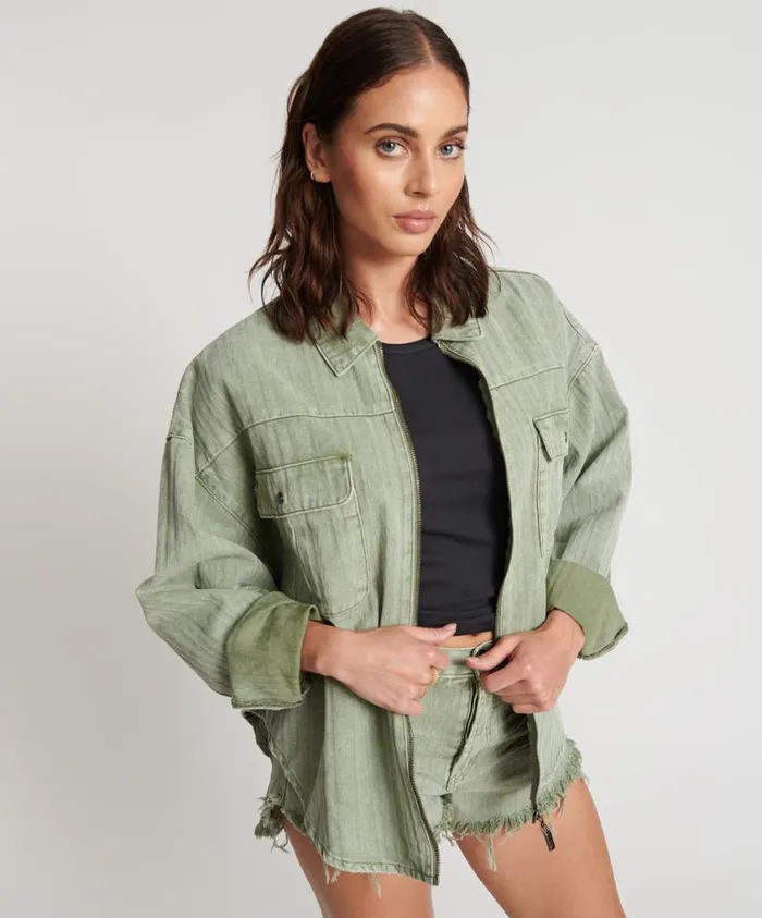 One Teaspoon Shirts Women Khaki Logo Jacquard Daria Shacket