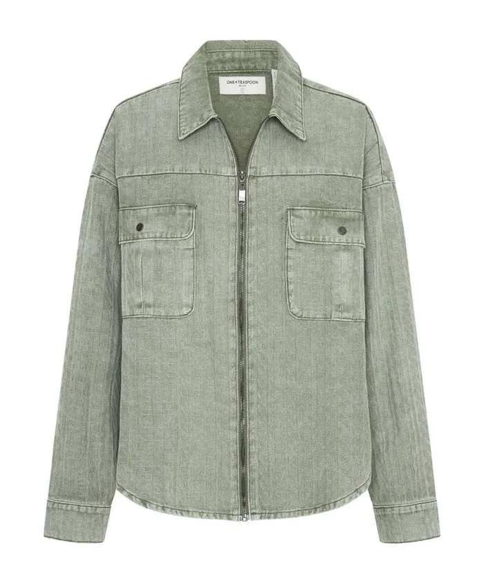 One Teaspoon Shirts Women Khaki Logo Jacquard Daria Shacket