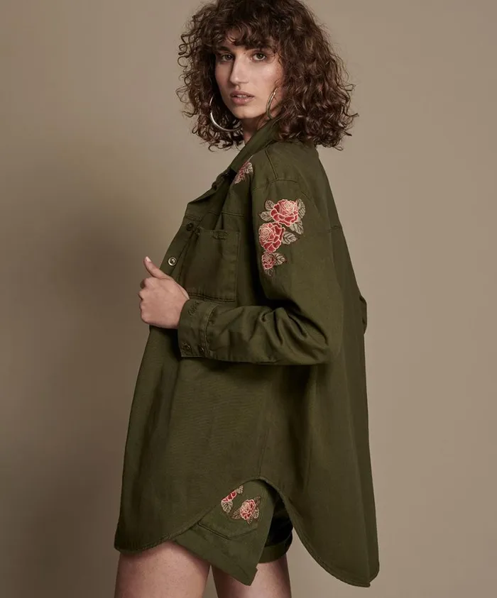One Teaspoon Shirts Women Olive Wild Rose Military Shirt OneTeaspoon