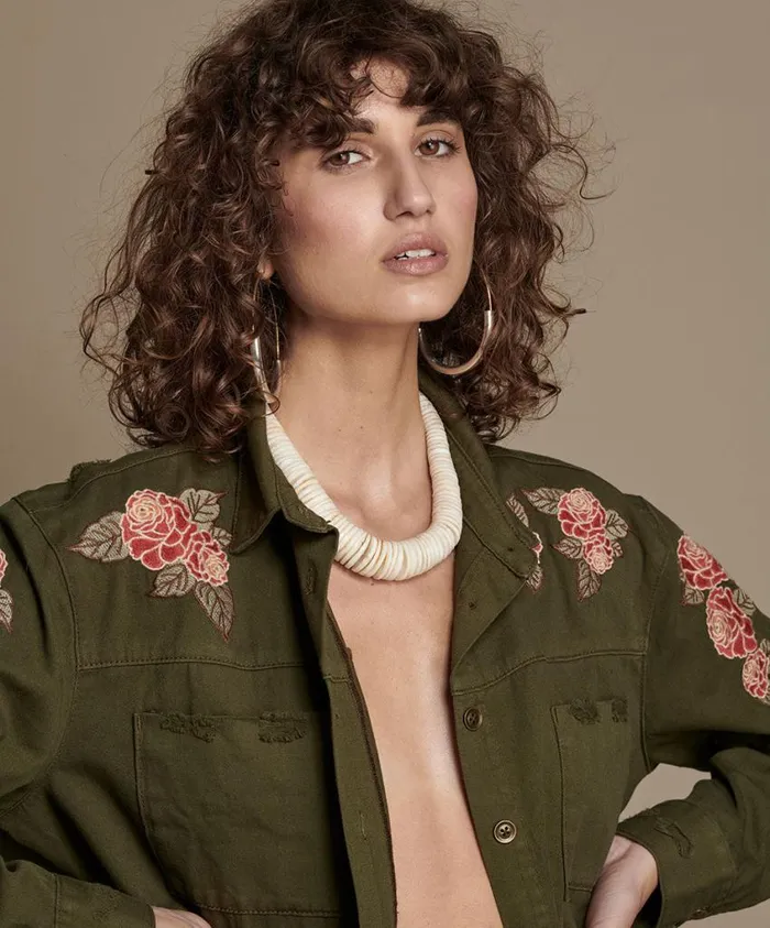One Teaspoon Shirts Women Olive Wild Rose Military Shirt OneTeaspoon