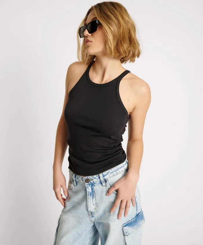 One Teaspoon Tees and Tanks Women Black One Teaspoon Fine Rib Singlet