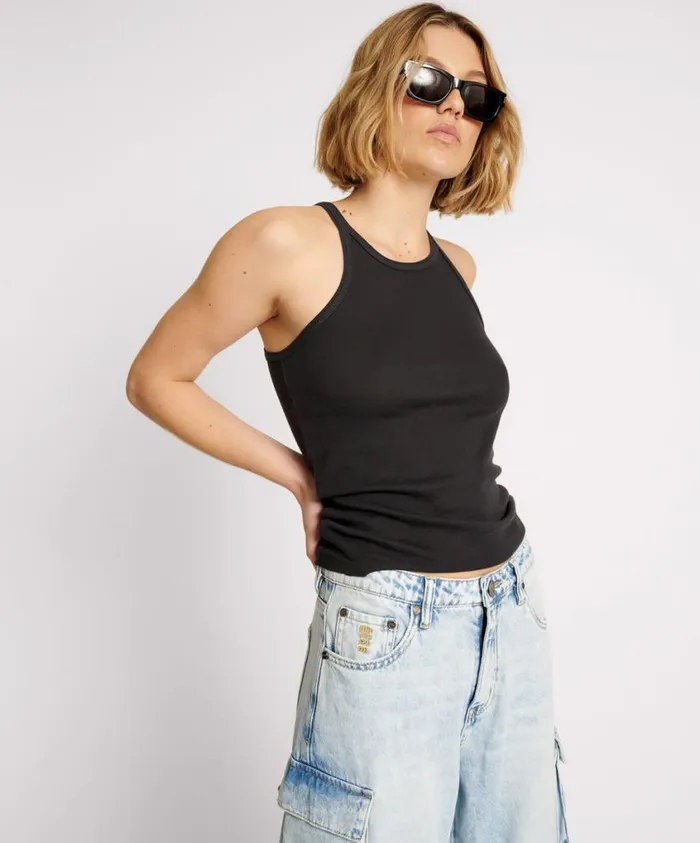 One Teaspoon Tees and Tanks Women Black One Teaspoon Fine Rib Singlet