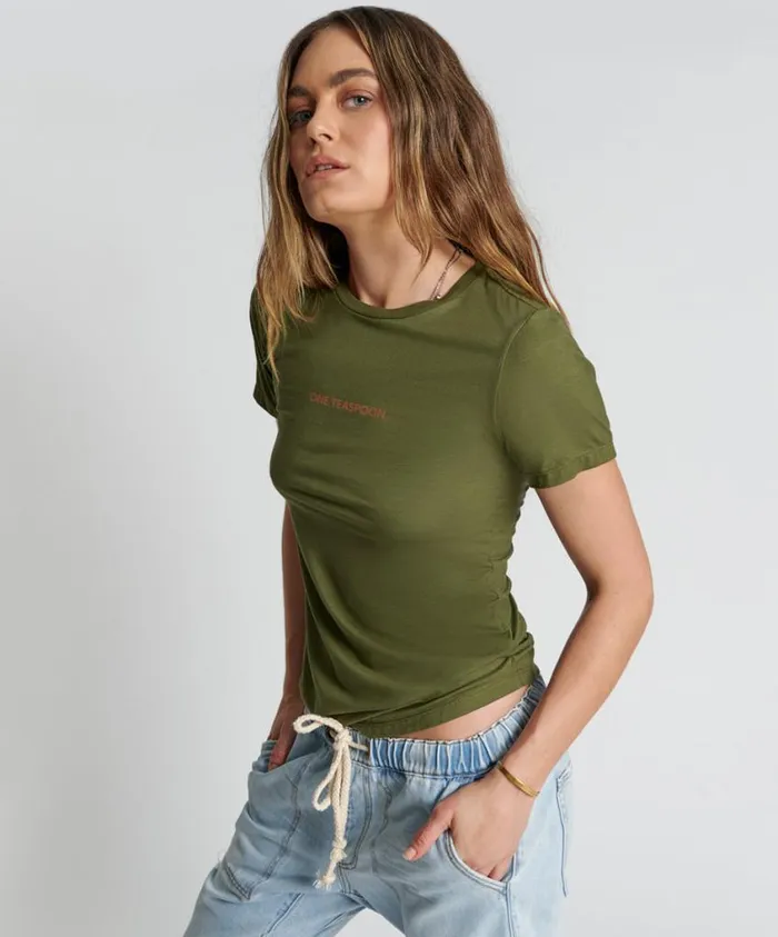 One Teaspoon Tees and Tanks Women Burnt Olive Logo Fitted Tee