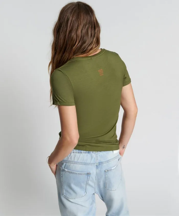 One Teaspoon Tees and Tanks Women Burnt Olive Logo Fitted Tee