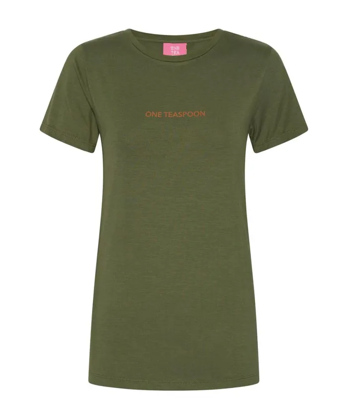 One Teaspoon Tees and Tanks Women Burnt Olive Logo Fitted Tee