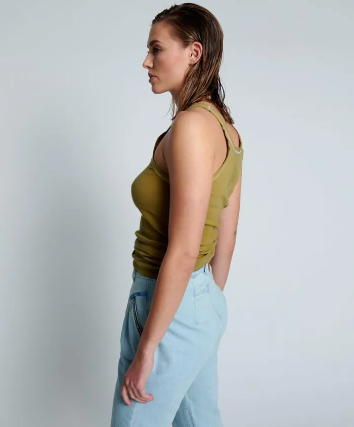 One Teaspoon Tees and Tanks Women Faded Khaki Bower Bird Singlet