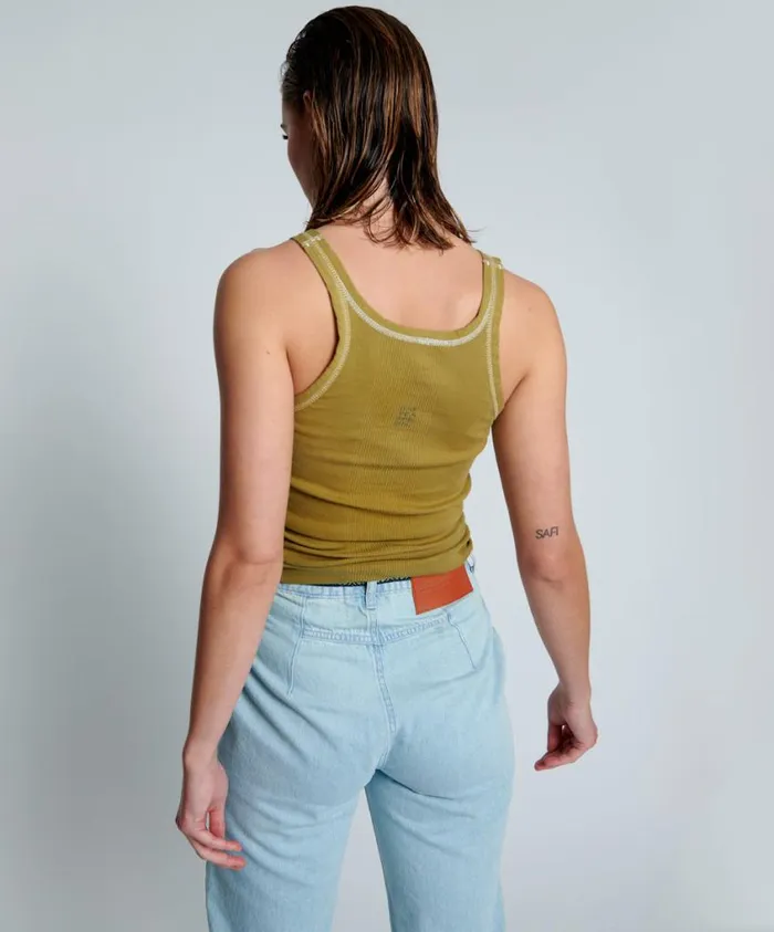 One Teaspoon Tees and Tanks Women Faded Khaki Bower Bird Singlet