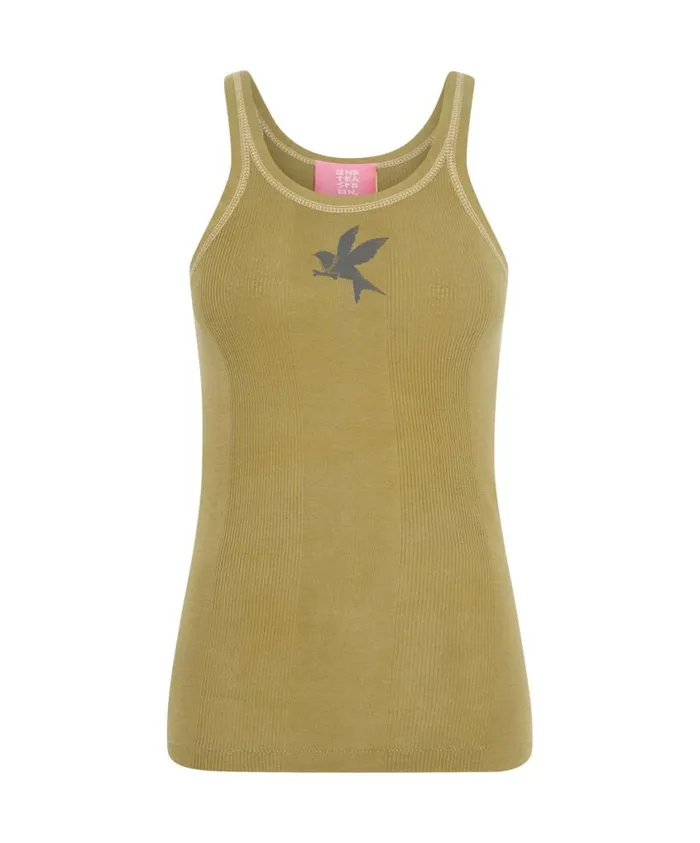 One Teaspoon Tees and Tanks Women Faded Khaki Bower Bird Singlet