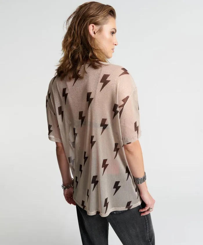 One Teaspoon Tees and Tanks Women Lightning Strikes Mesh Tee Shirt