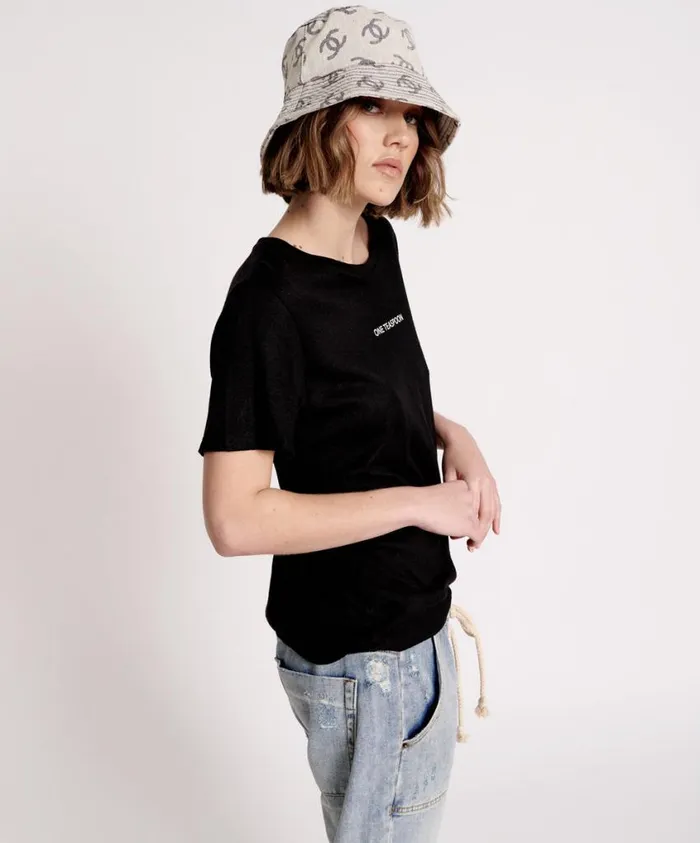 One Teaspoon Tees and Tanks Women One Teaspoon Linen Wide Neck Basic Tee Black USA