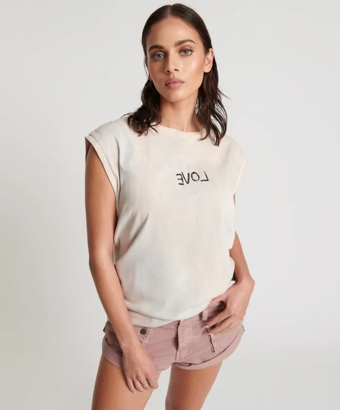 One Teaspoon Tees and Tanks Women Pink Love Stained Tank