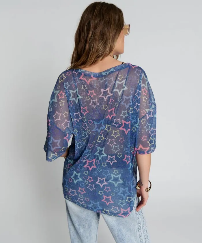 One Teaspoon Tees and Tanks Women Sensory Star Oversized Mesh Tee