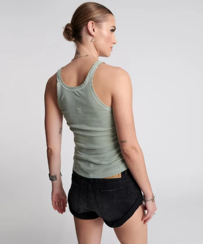 One Teaspoon Tees and Tanks Women Washed Khaki Bower Bird Singlet