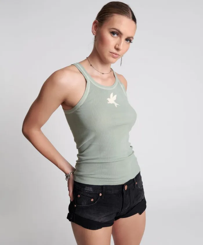 One Teaspoon Tees and Tanks Women Washed Khaki Bower Bird Singlet