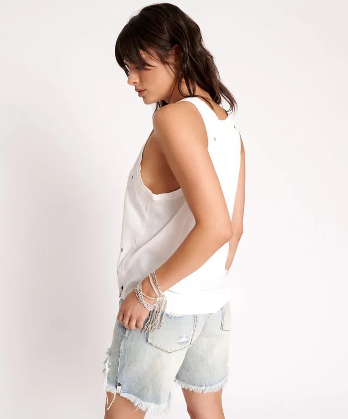 One Teaspoon Tees and Tanks Women White Ribbed Distressed Daddio Singlet