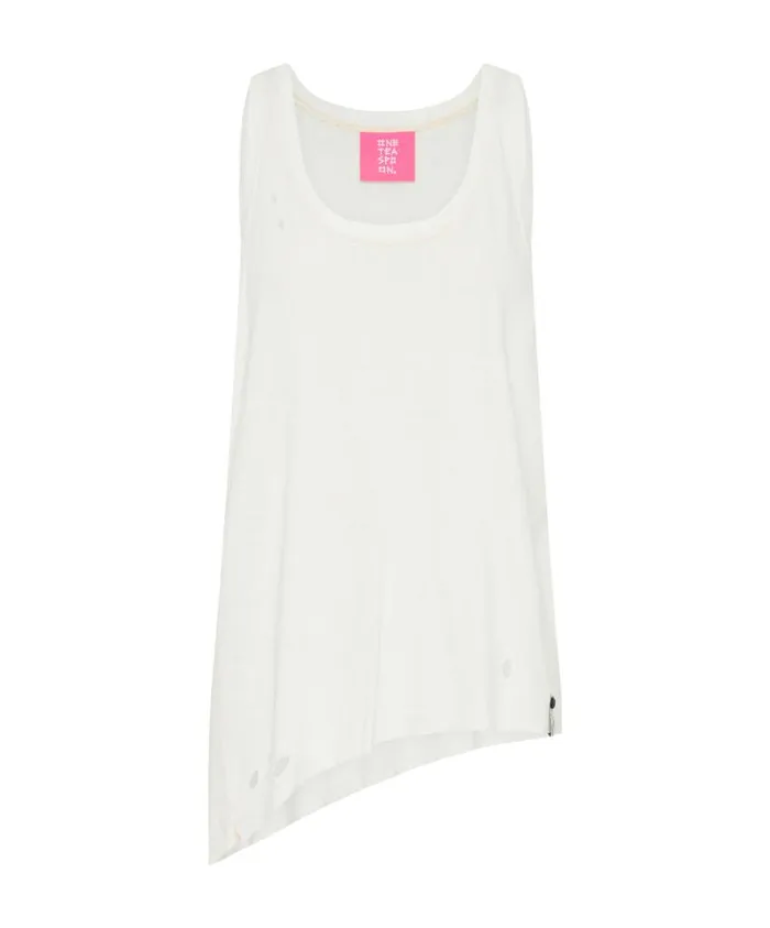 One Teaspoon Tees and Tanks Women White Ribbed Distressed Daddio Singlet
